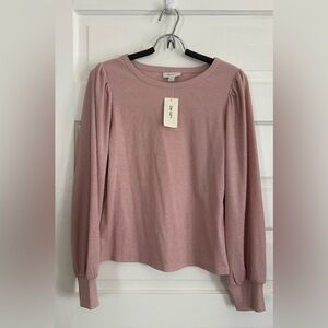 On 34th Pink Metallic Puff Sleeve Blouse, size L